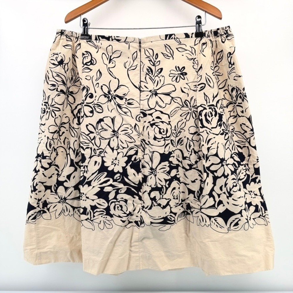 TAYLOR Black Cream Floral A Line Skirt Womens Plus Size 18W Pleated 100% Cotton - Picture 2 of 8